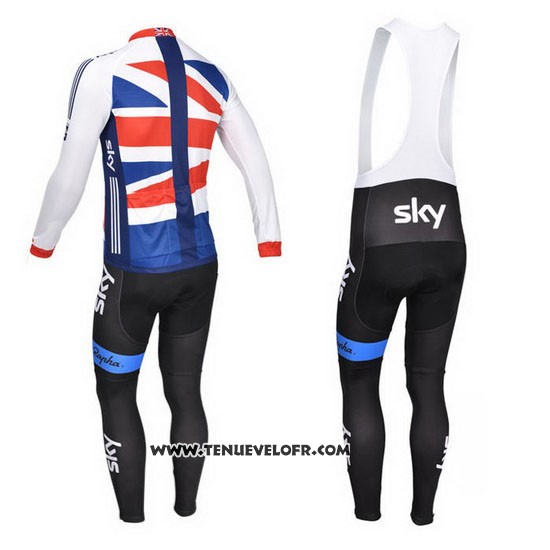 2013 Maillot Ciclismo Sky Champion Regno Unito Blanc et Nosso Manches Longues et Cuissard